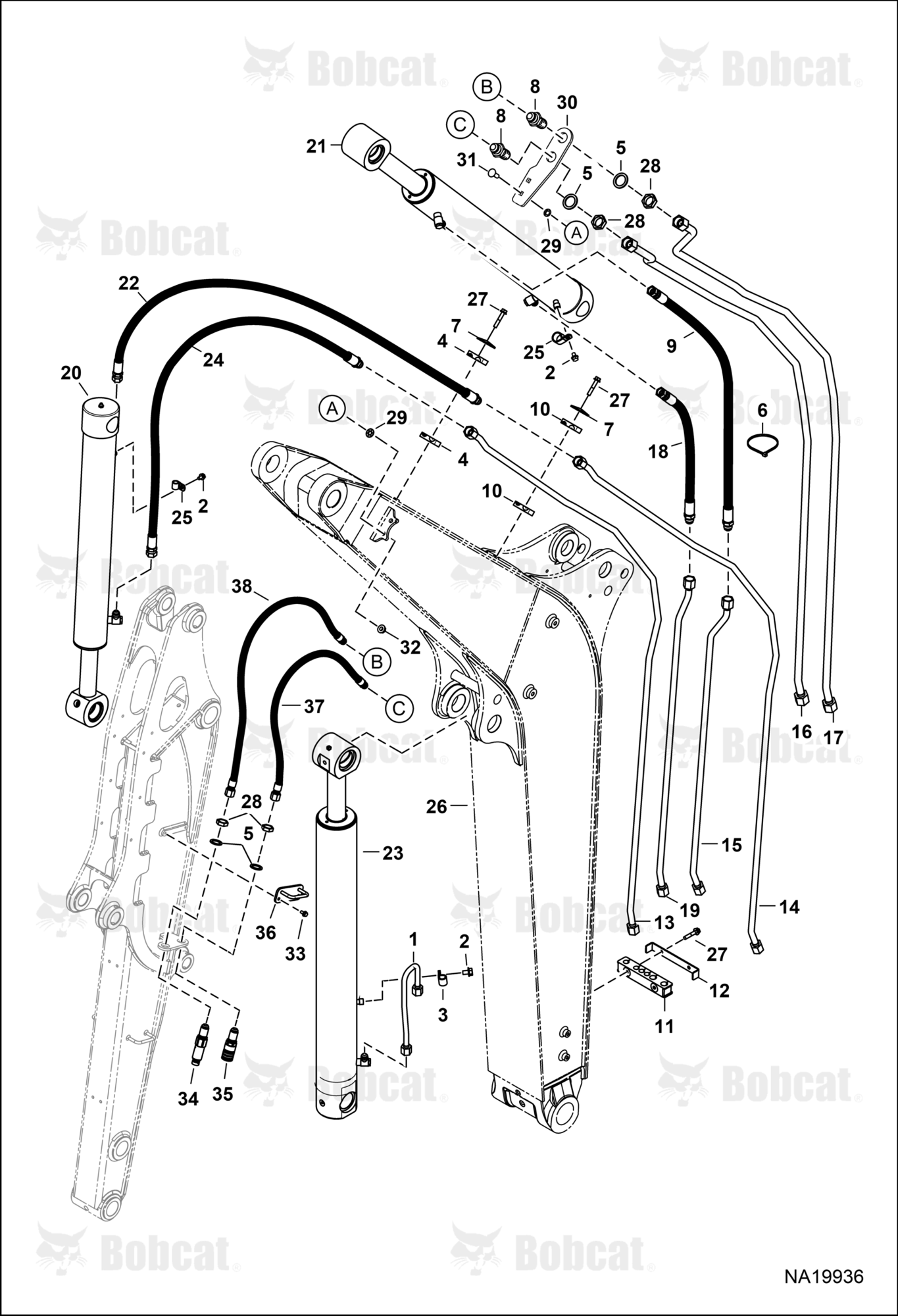 Hydraulic Circuitry (Work Tubelines & Cylinders)  B4HV11001 - B4HV11558