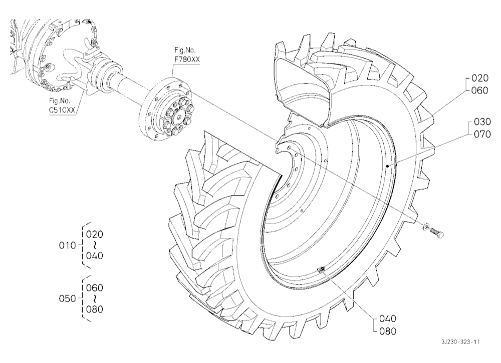 Rear Wheel (480/80R42:10 Hole Rim) [Bar Type Axle]