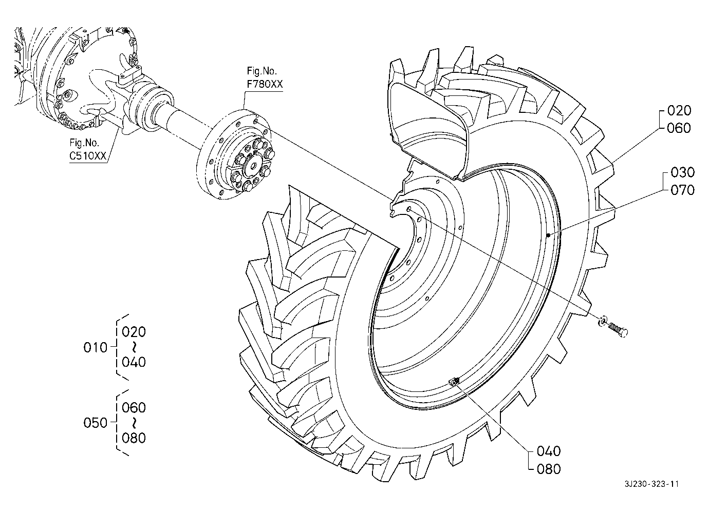 Rear Wheel (480/80R42:10 Hole Rim) [Bar Type Axle]