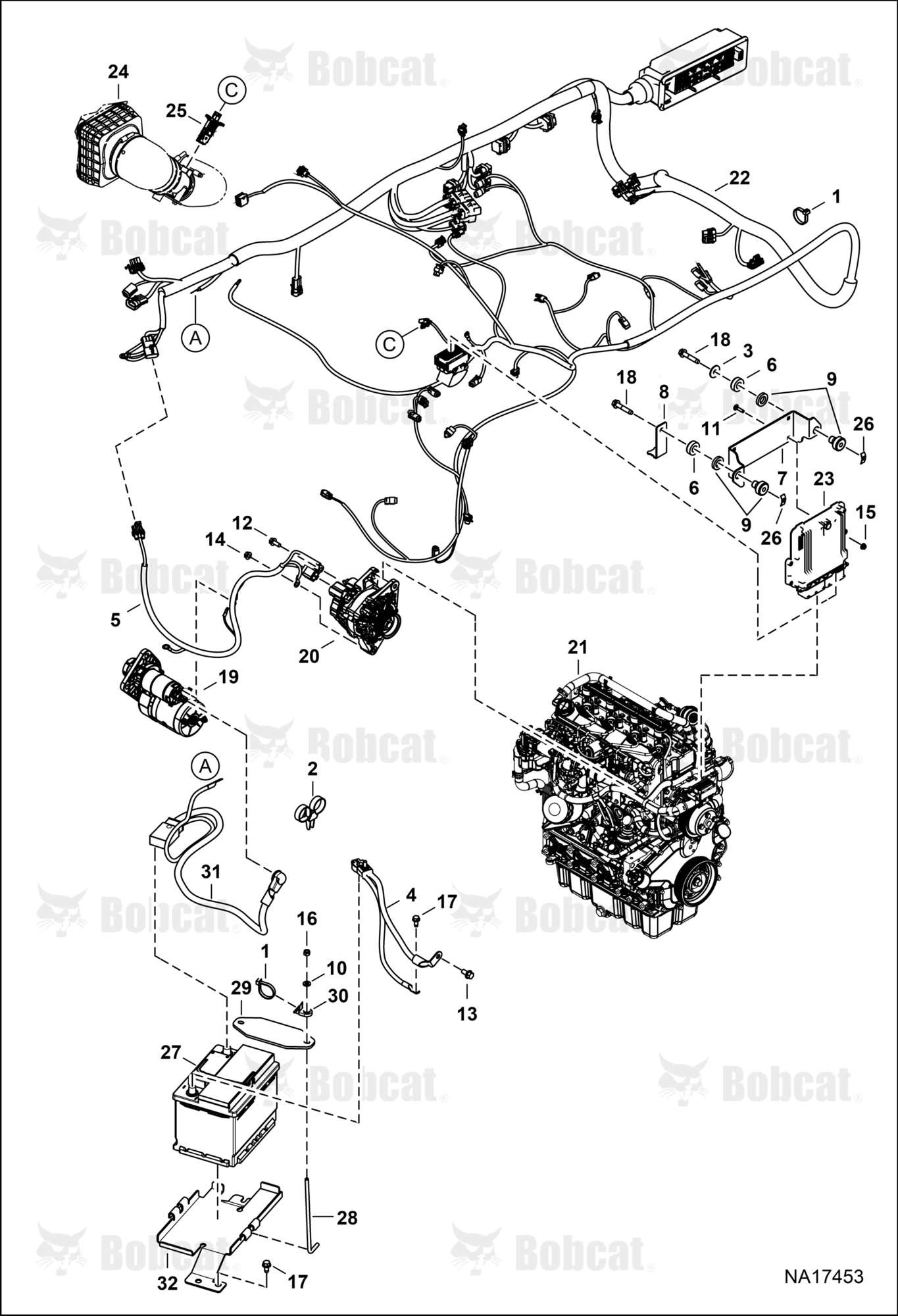 Engine Electrical Circuitry (Frame Harness, Battery, ALT & Starter)