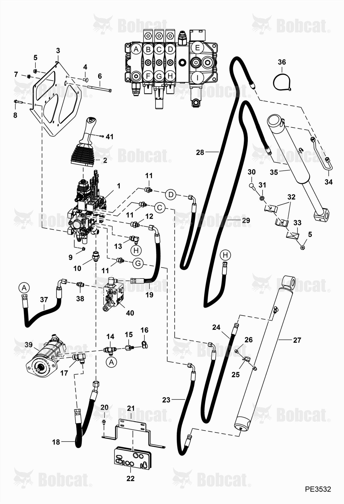 Hydraulic Circuitry (Work W/Power Bob-Tach)  A0W111616 & Above