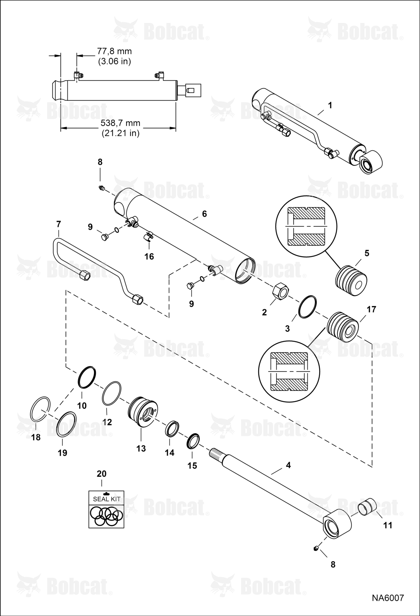 Tilt Cylinder (LH) (538,7 mm - 21.21" Case Tube Length) (41,3 mm - 1.625" OD Shaft) A3NT11001 - A3NT15430, A3NU11001 - A3NU12266