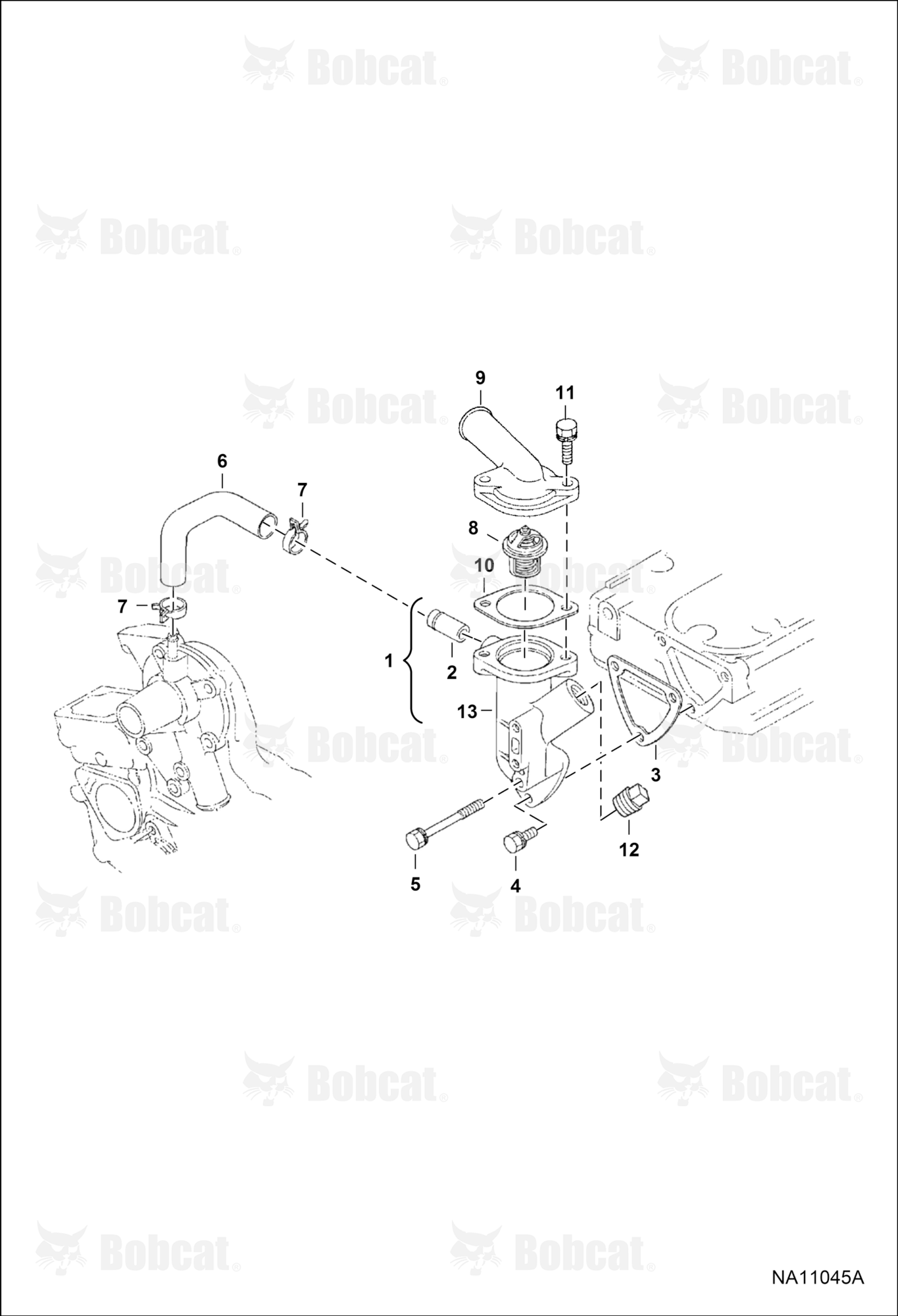 Water Flange and Thermostat (Engine S/N 4JC0001 & Above)