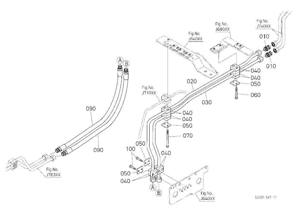 Front Hydraulic Outlet Pipe (Rear) [With Front Hyd