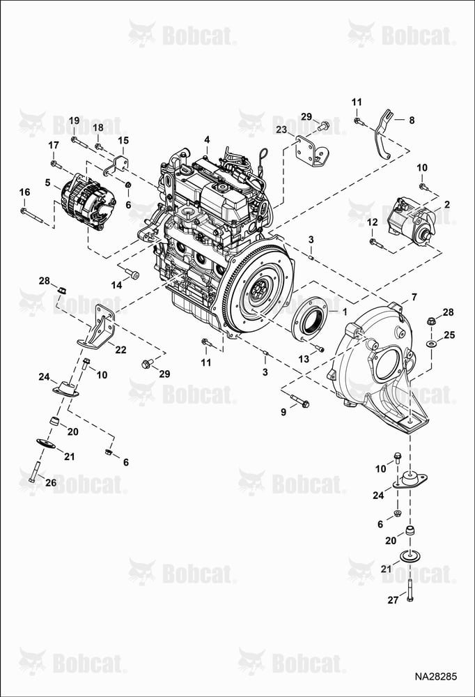 Engine & Attaching Parts (Flywheel, Starter, & Engine Mounts)  B5W713001 & Above