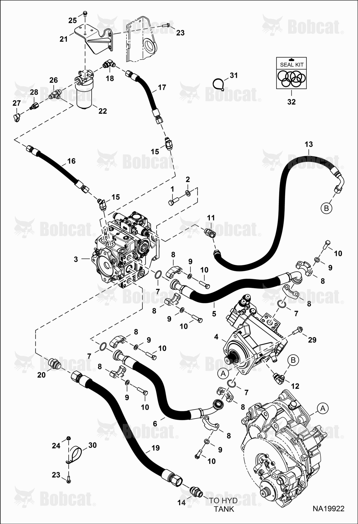 Hydrostatic Circuitry (Hydrostatic Pump & Motor)  B55611001 & Above