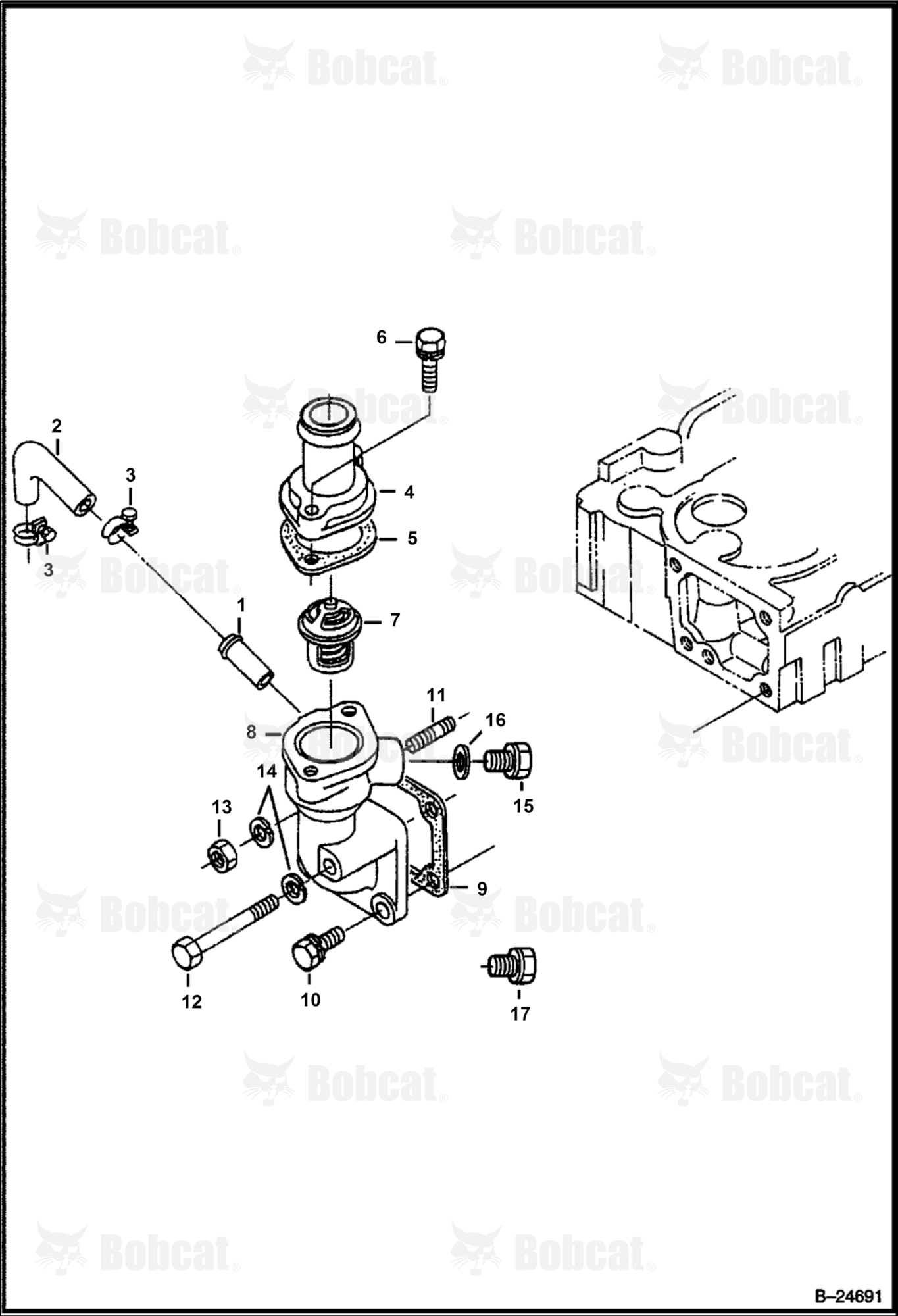 Water Flange & Thermostat (Kubota - V2003-T-2EB - Tier II Replacement)