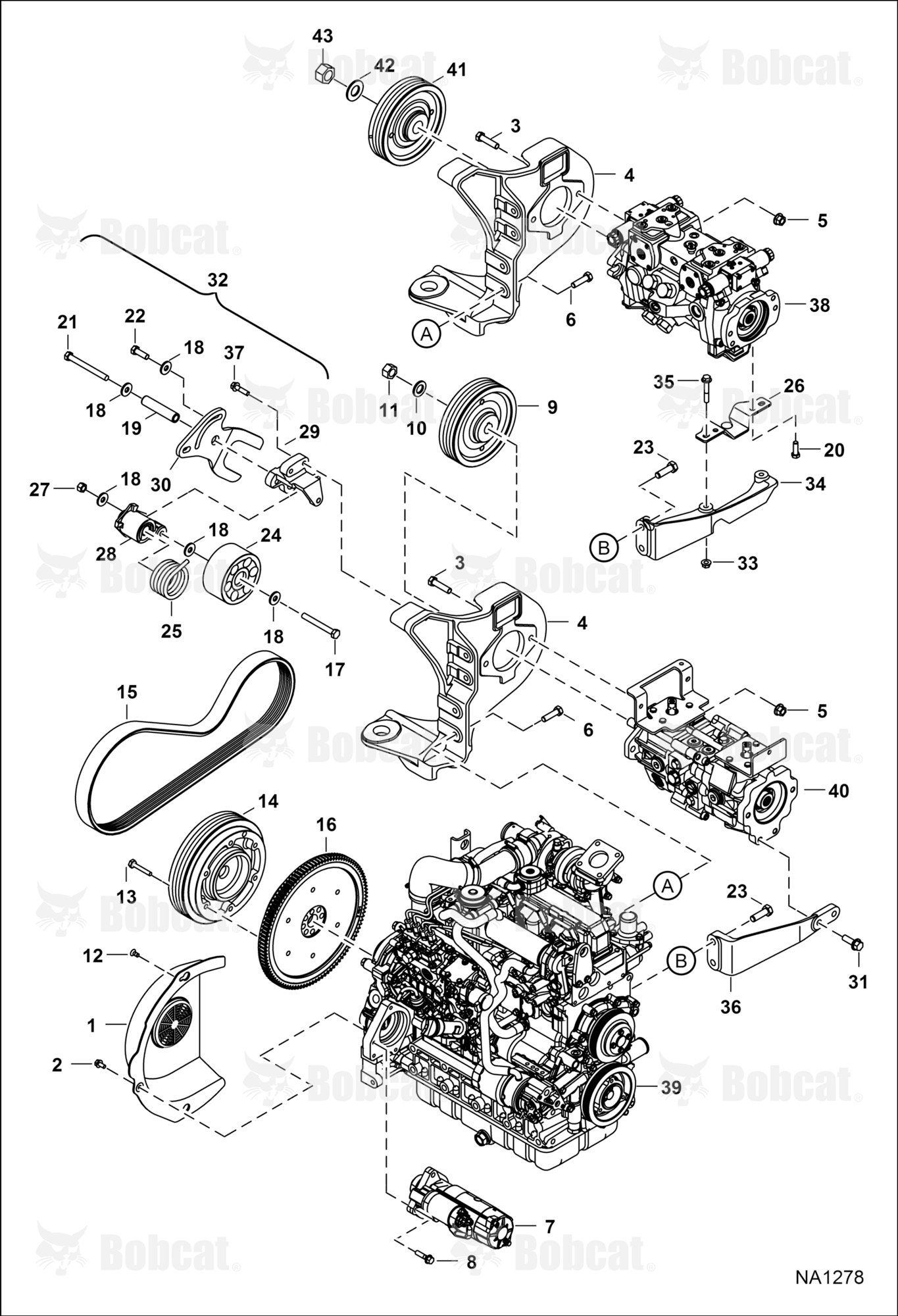 Engine & Attaching Parts (Belt Drive)  A3NT11001 - A3NT12029, A3NU11001 - A3NU11044