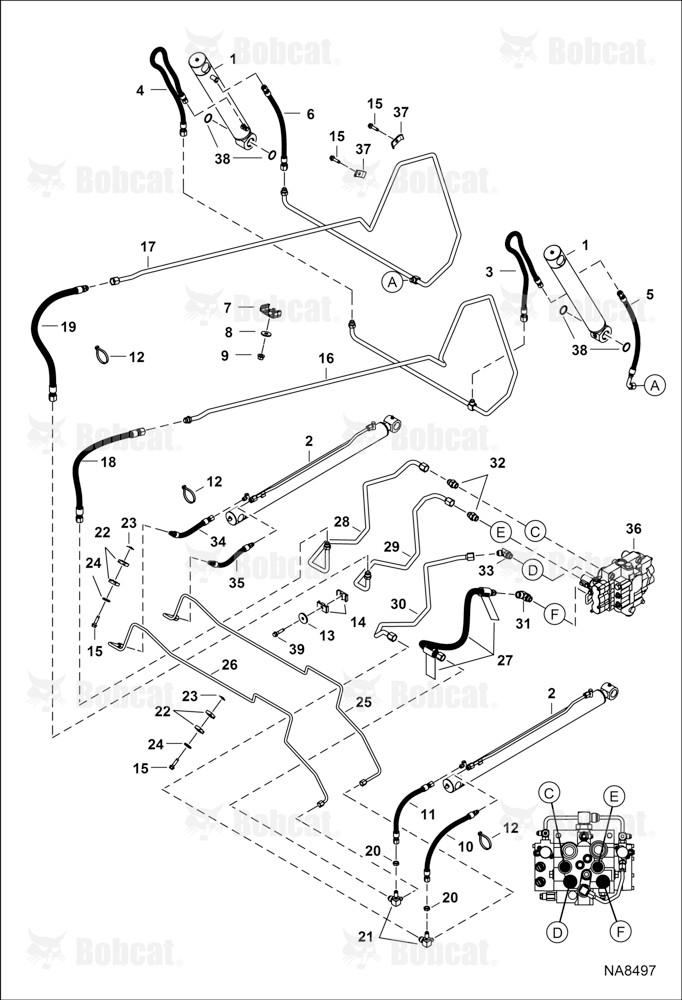 Hydraulic Circuitry (W/O BPV Junction Block) (Lift Cylinder Connection W/ Tee)