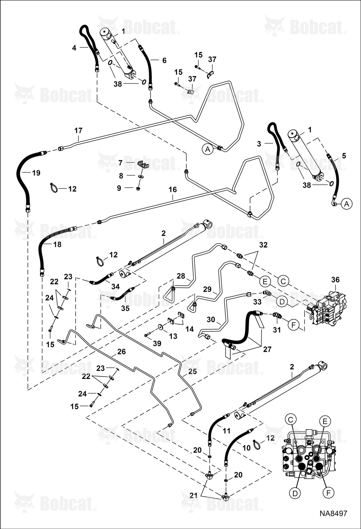 Hydraulic Circuitry (W/O BPV Junction Block) (Lift Cylinder Connection W/ Tee)