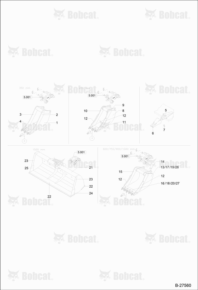 Bucket 350,450,600,750,900,1000,1500 mm (QUICKLY RELEASABLE)