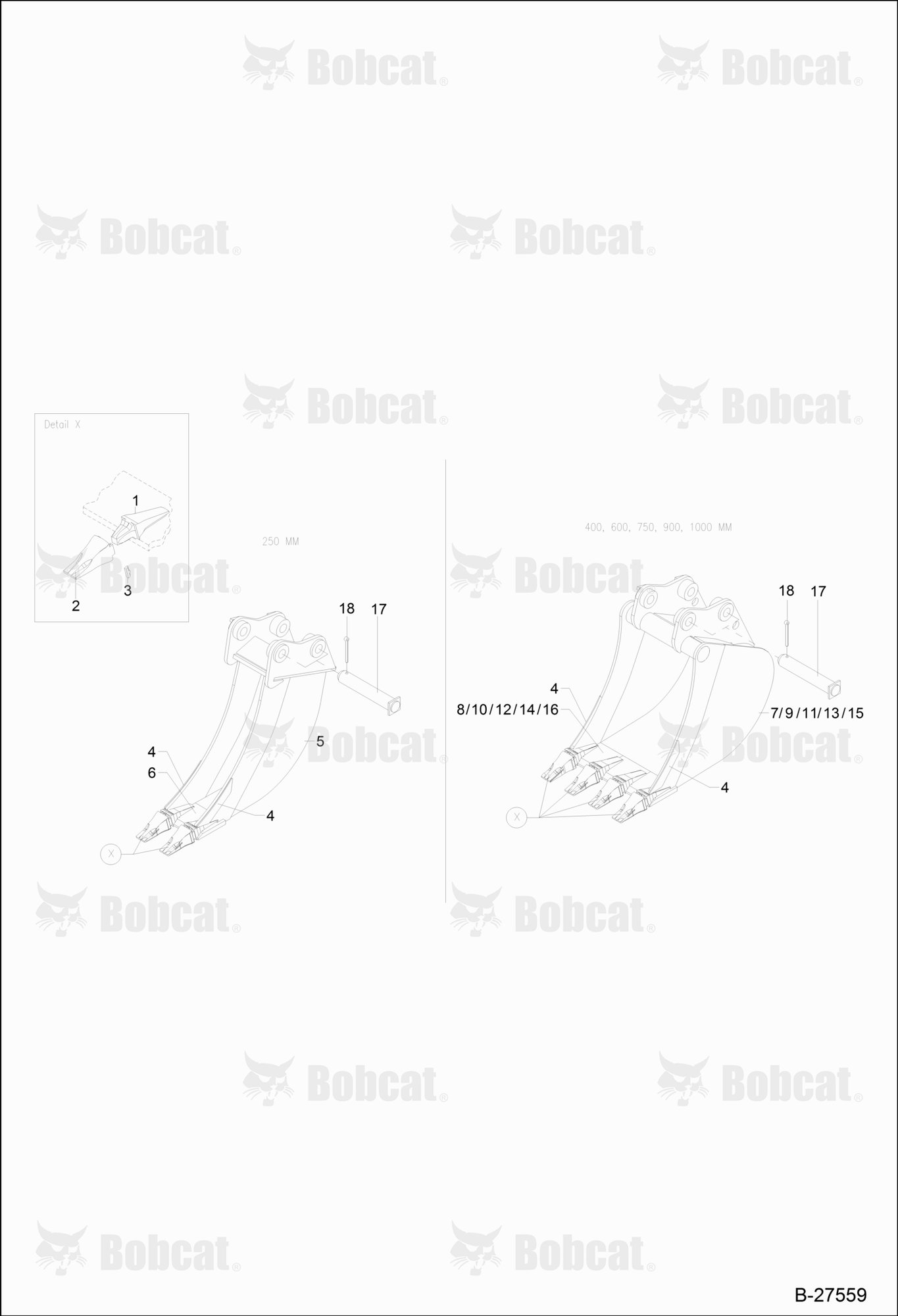 Bucket 250,400,600,750,900,1000 mm (DIRECT MOUNTED)