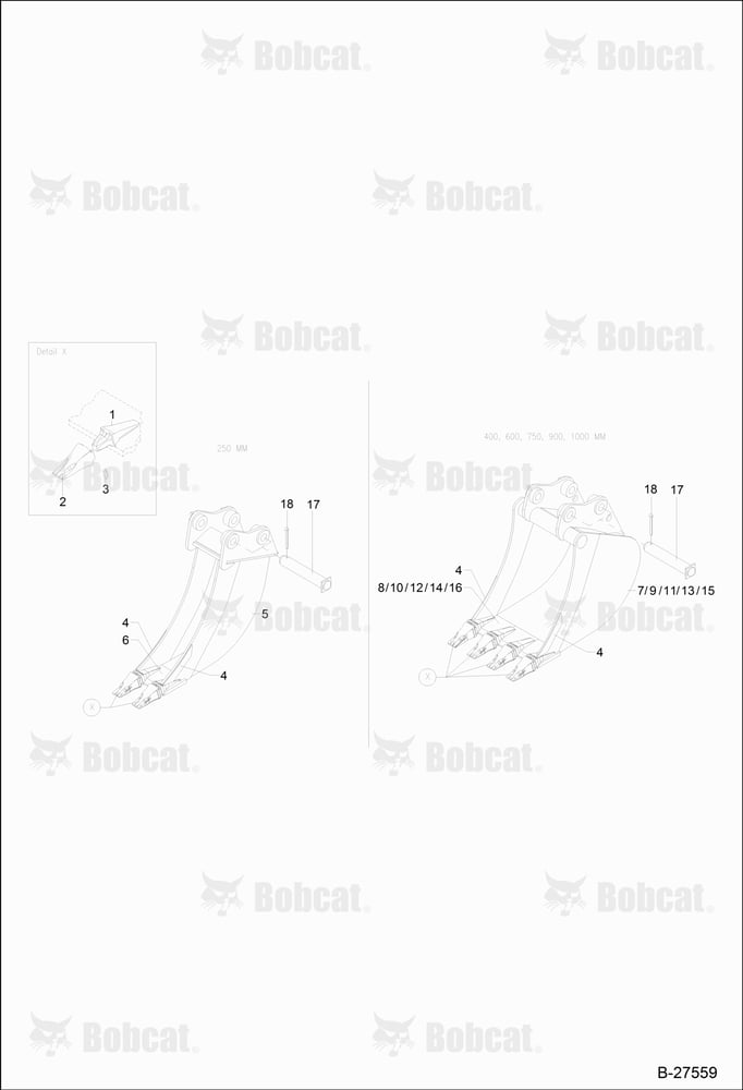 Bucket 250,400,600,750,900,1000 mm (DIRECT MOUNTED)