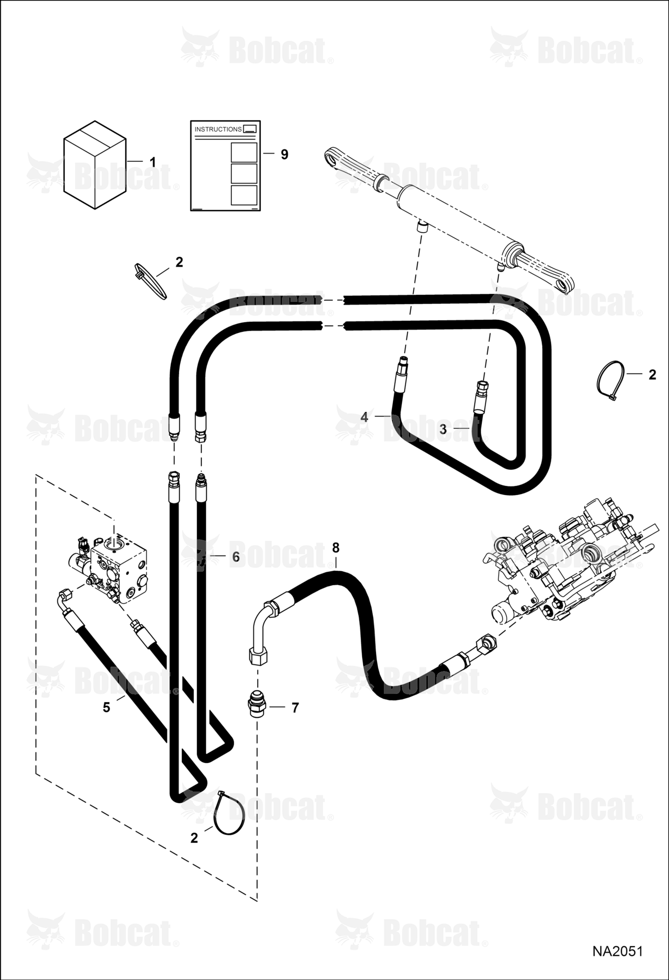 Power BOB-TACH (Plumbing Kit) (Square Base End Cylinder) (One Female Connector & One Male Connector Valve Coils)