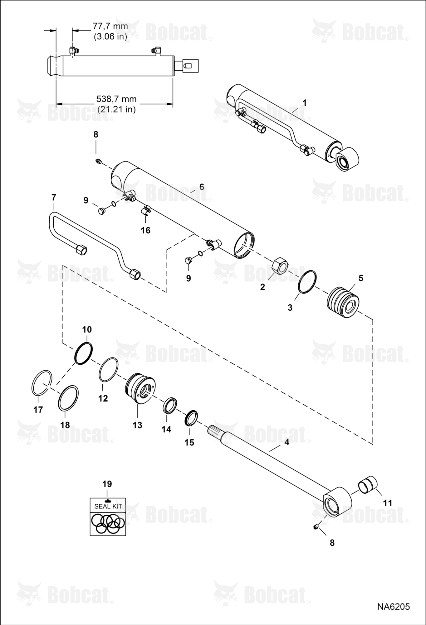 Tilt Cylinder (LH) (538,7 mm - 21.21" Case Tube Length) (38,1 mm - 1.5" OD Shaft) (W/O Piston Collar)