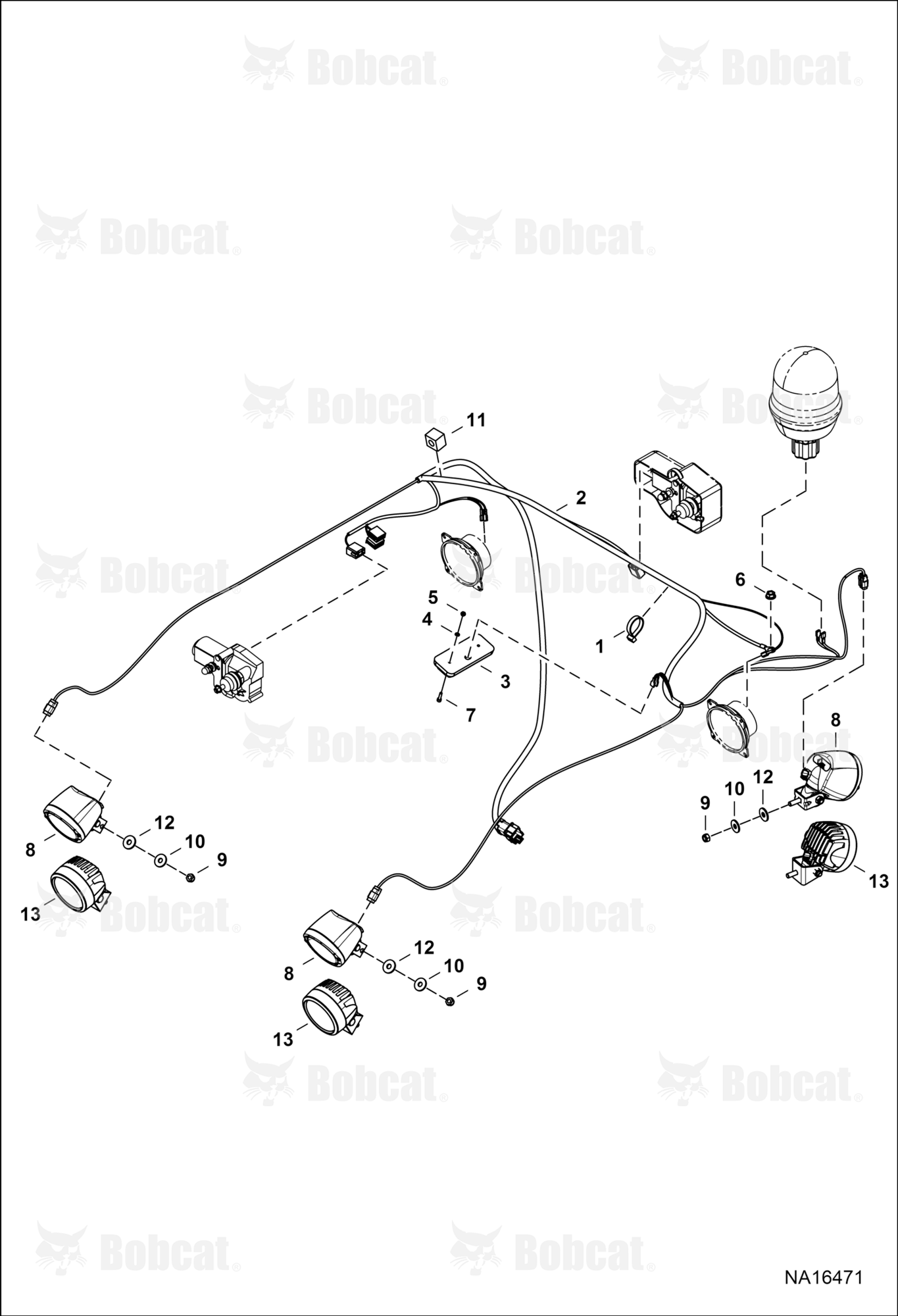 CAB Electrical Circuitry (Upper Harness & Work Lights) (W/Deutsch DT04-2P Connector on Work Lights)