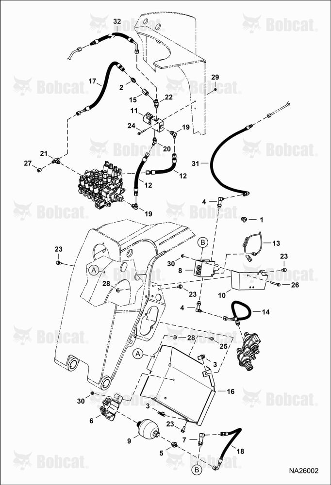 Hydraulic Circuitry (Power Bob-Tach) (Accumulator & Valves)  B5AY13001 & Above