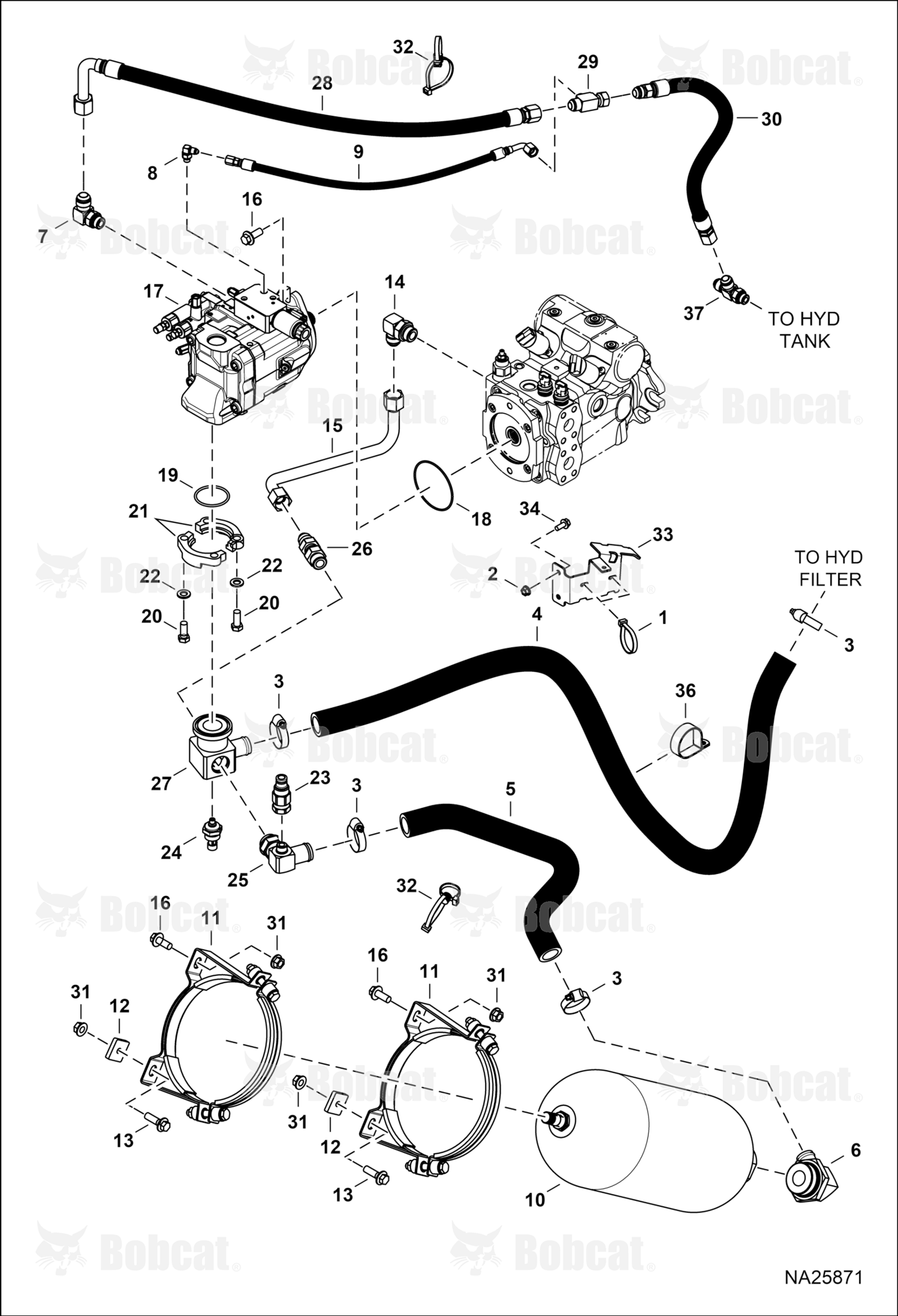 Hydraulic Circuitry (Piston Pump & Accumulator)  B69611001 & Above