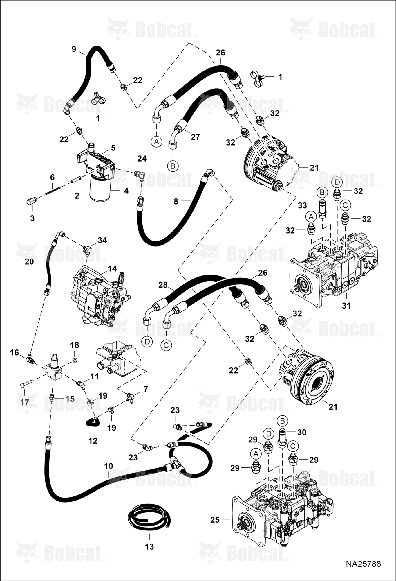 Hydrostatic Circuitry (2-Speed Motor)  B4SE20000 & Above