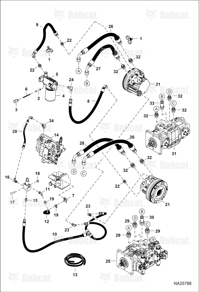 Hydrostatic Circuitry (2-Speed Motor) B5FA18000 & Above