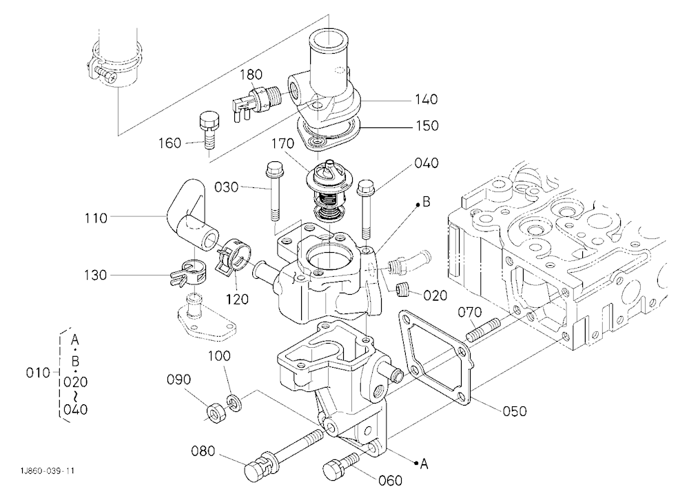 Water Flange And Thermostat [V2403-M-Te3-Hst1(3)/H