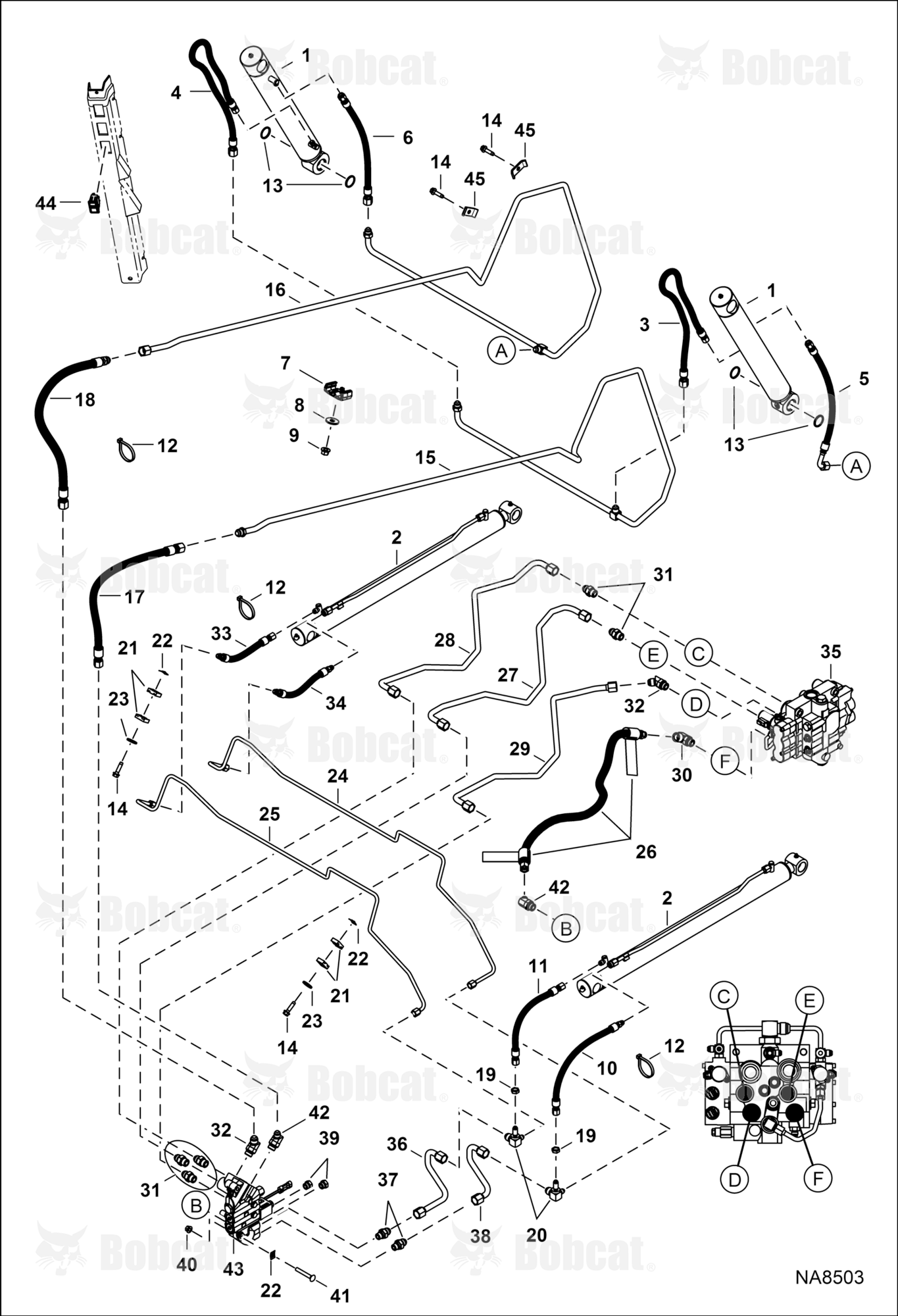 Hydraulic Circuitry (W/BPV Junction Block) (Lift Cylinder Connection W/ Tee)