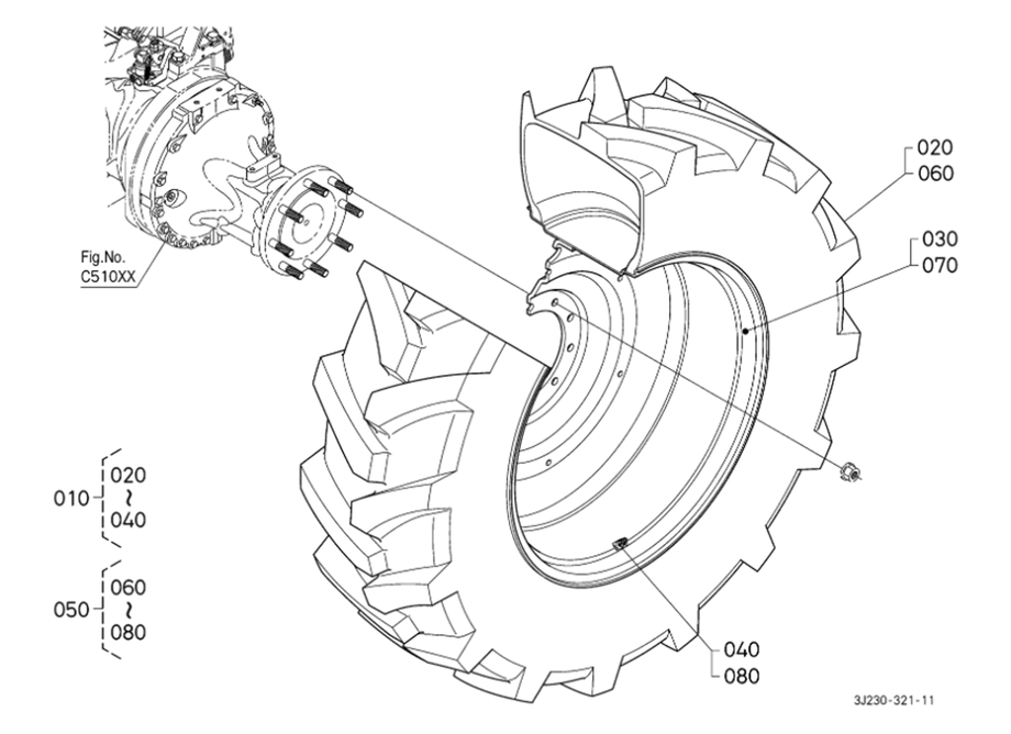 Rear Wheel (460/85R38:10 Hole Rim) [Bar Type Axle]