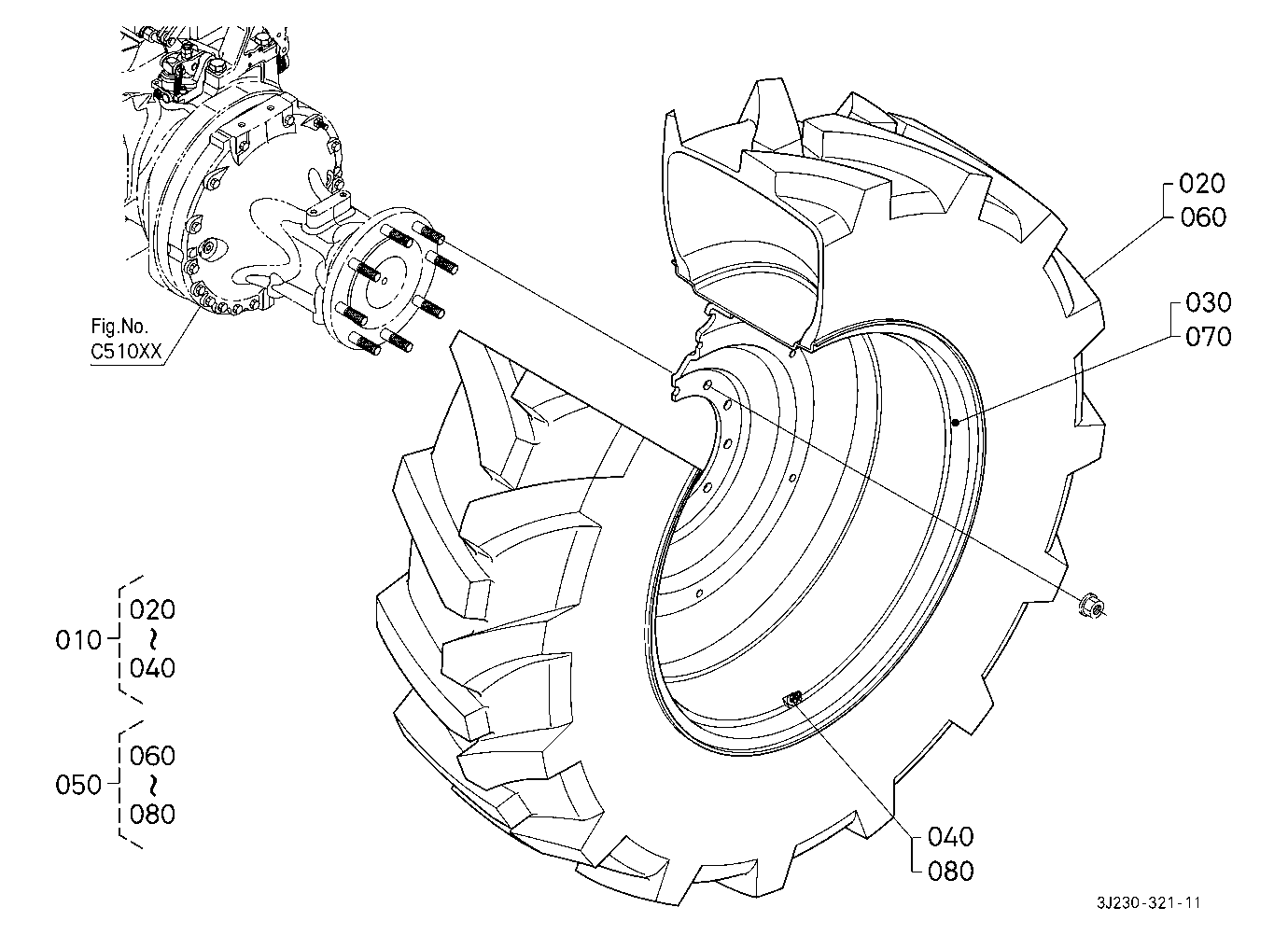 Rear Wheel (460/85R38:10 Hole Rim) [Bar Type Axle]