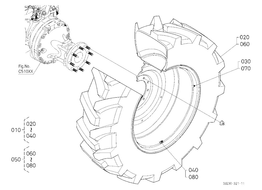 Rear Wheel (460/85R38:10 Hole Rim) [Bar Type Axle]
