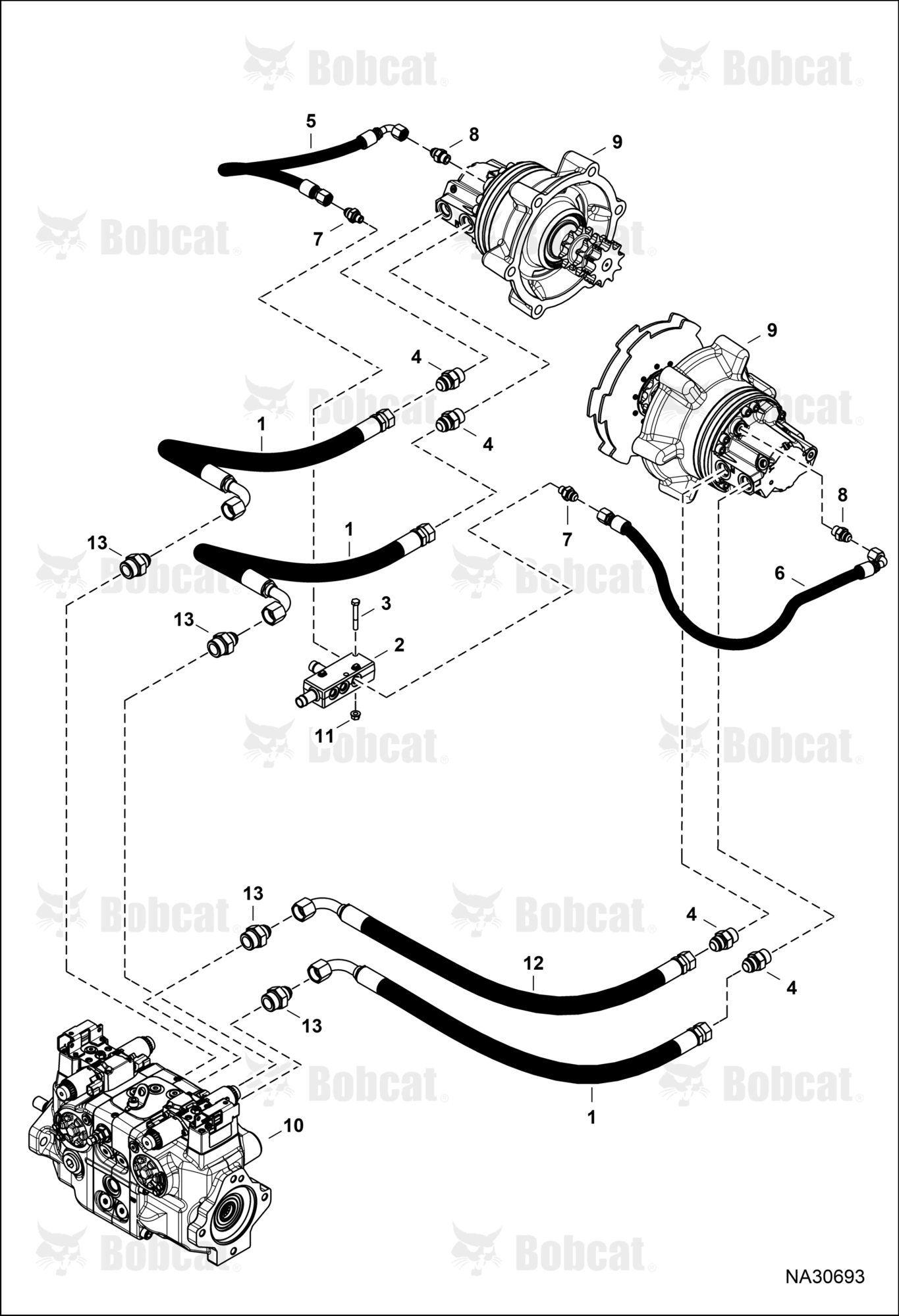 Hydrostatic Circuitry (Single Speed Motor) (Selectable Joystick Controls) (ML04) B4RF14565 & Above