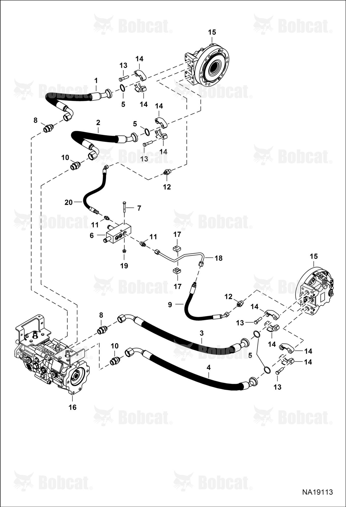 Hydrostatic Circuitry (Single Speed Motor) (Manual Controls)