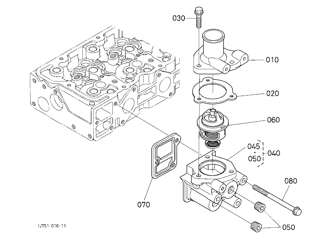 Water Flange And Thermostat [New]
