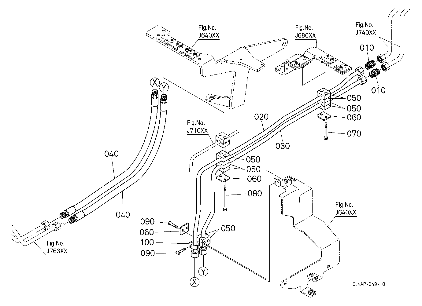 Front Hydraulic Outlet Pipe (Rear) [With Front Hyd
