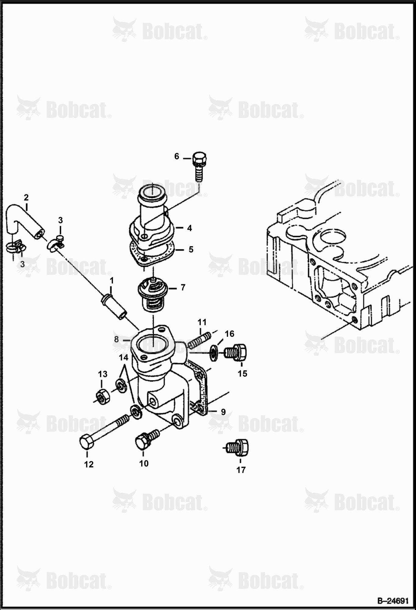 Water Flange & Thermostat (Kubota - V1903 2EB - Tier II Replacement)