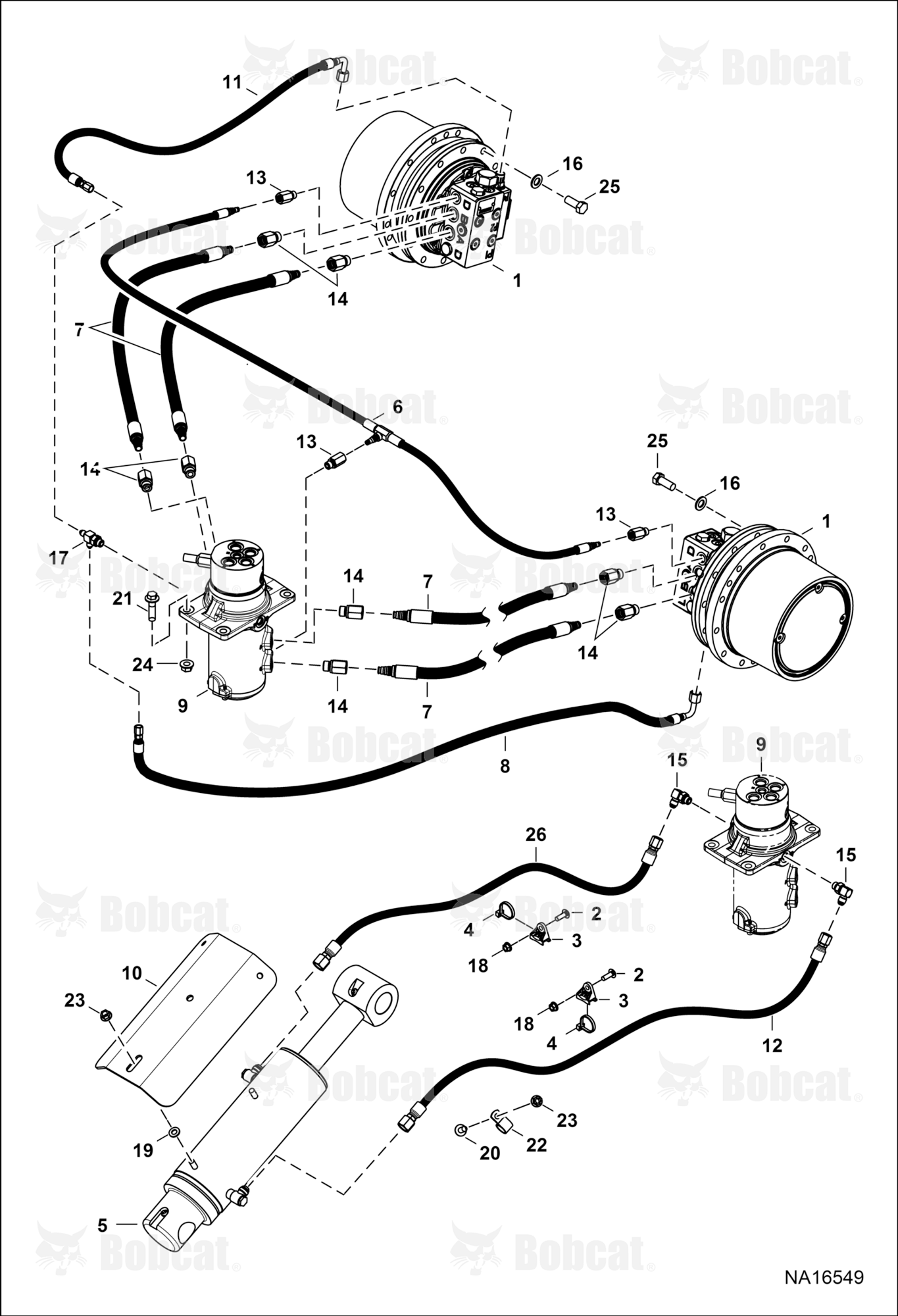 Hydraulic Circuitry (Lower)(W/O Angle Blade)(Unbranded Drive Motor)