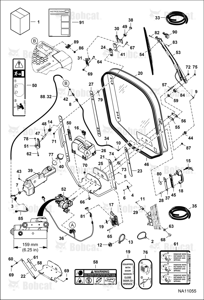 CAB Door (159 mm (6.25”) Wiper Motor Mounting Bracket) (Bottom Mounted Washer Nozzle)