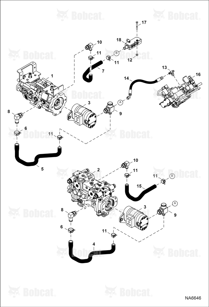 Hydrostatic Circuitry (Hydrostatic Pump) (Case Drain Manifold) ALM411001 - ALM425400