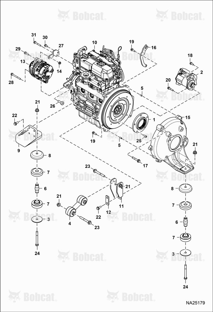 Engine & Attaching Parts (Flywheel, Starter, & Engine Mounts)  B5W711001 - B5W712999