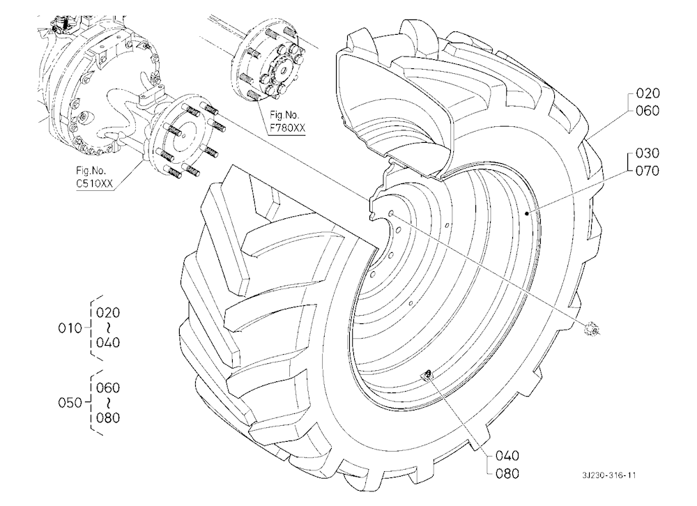 Rear Wheel (650/65R38:8 Hole Rim) [Firestone]
