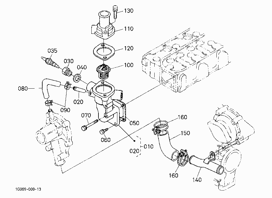 WATER FLANGE AND THERMOSTAT