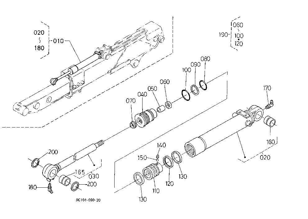 Bucket Cylinder And Component Parts (Telescopic)