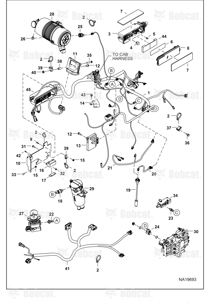 Engine Electrical Circuitry (Frame Harness & Filter Sensors) (4 Plug to CAB Harness) AUVB14939 & Above