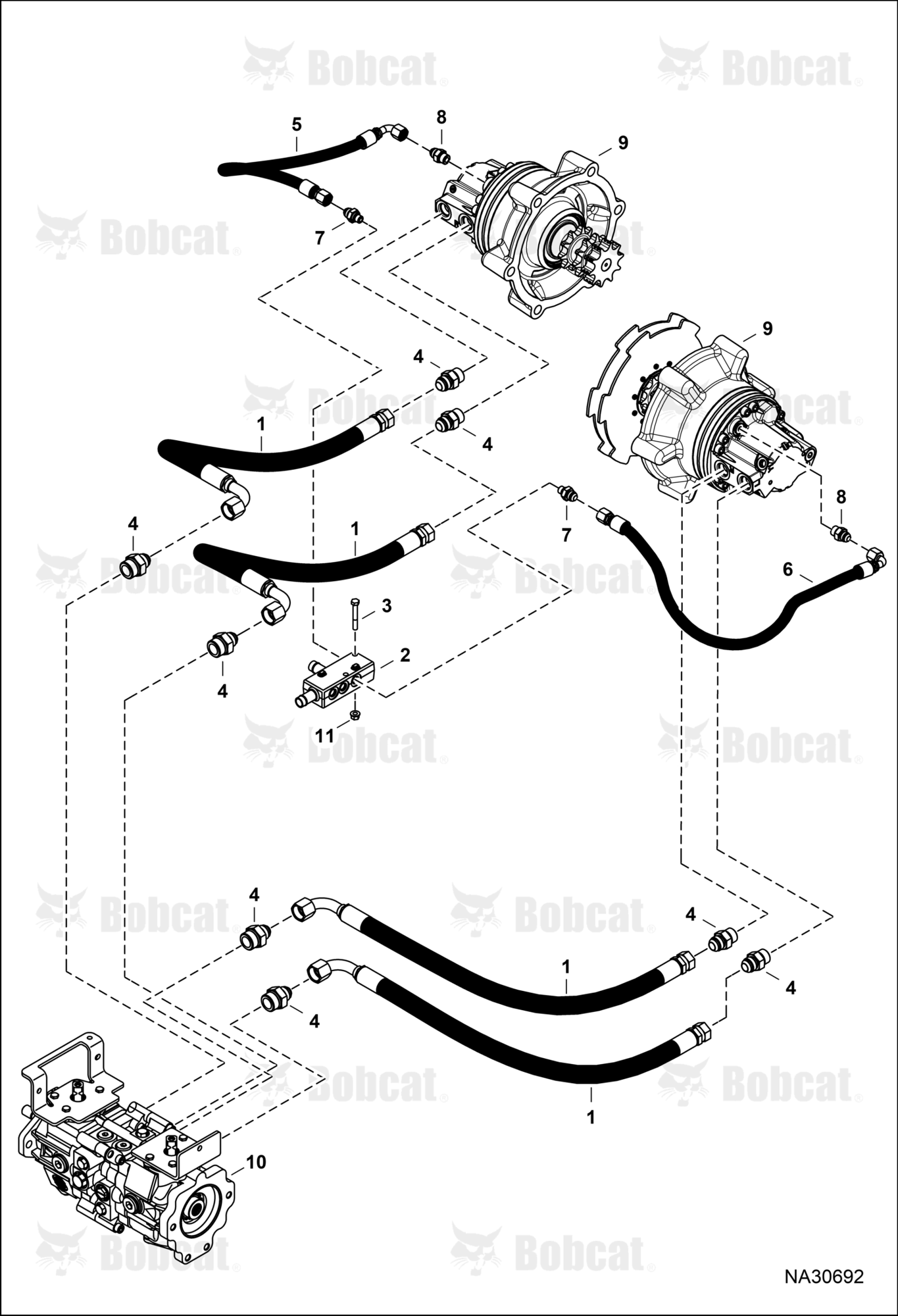 Hydrostatic Circuitry (Single Speed Motor) (Manual Controls) (ML04)  B7FN12019 & Above