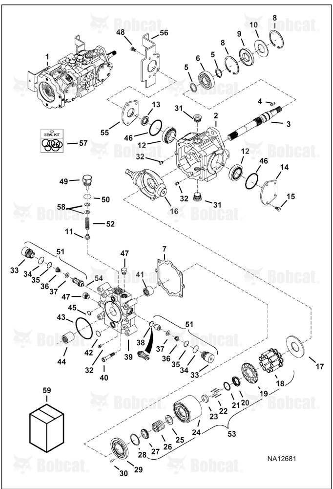 Hydrostatic Pump (Manual Controls, AHC & ACS) (Left Half) A3P414181 & Above, A3P513125 & Above