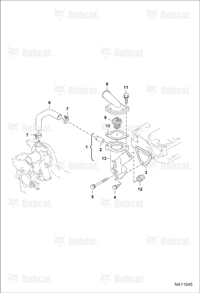 Water Flange and Thermostat (Engine S/N EJ0001 - 4JB9999)