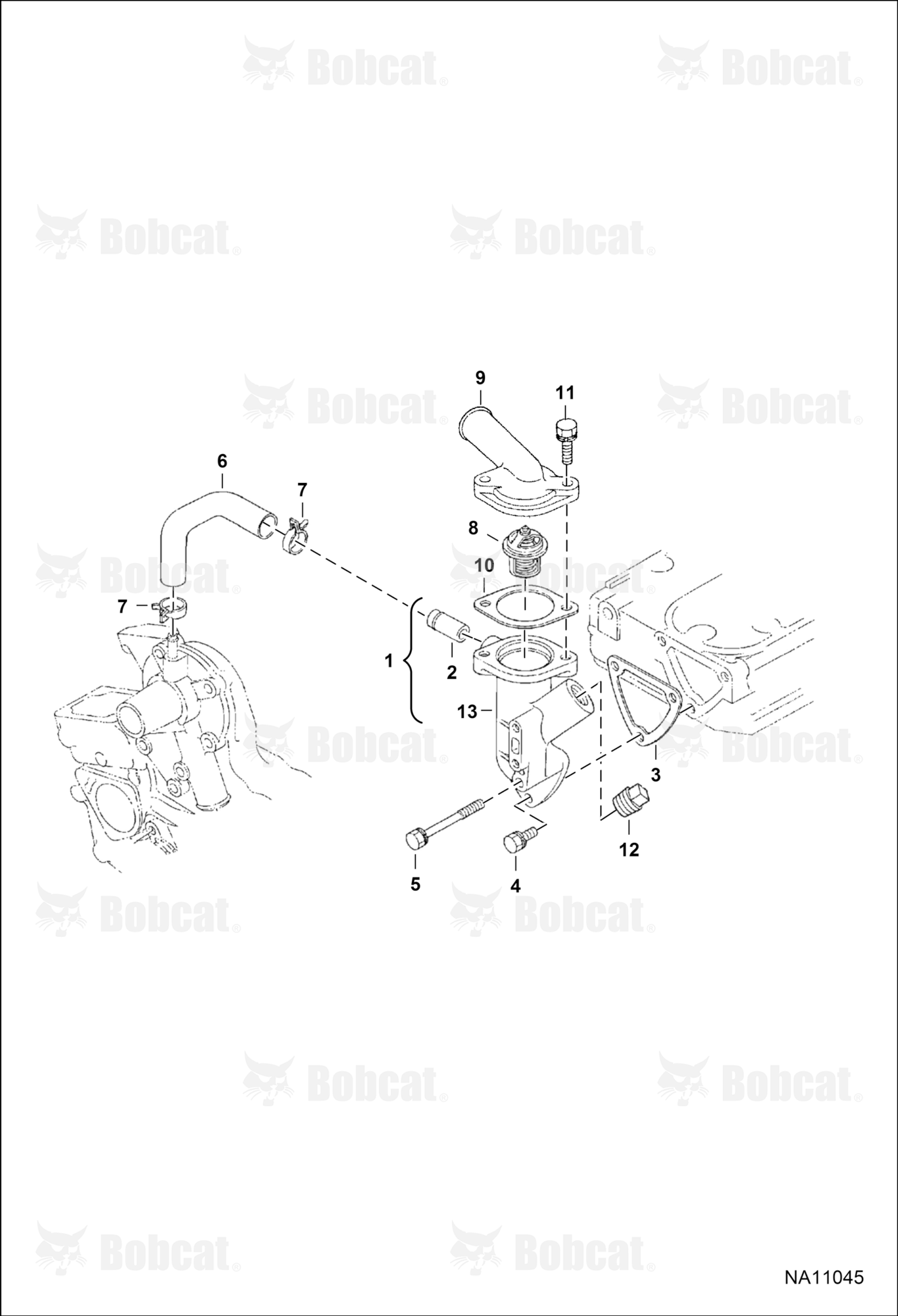 Water Flange and Thermostat (Engine S/N EJ0001 - 4JB9999)