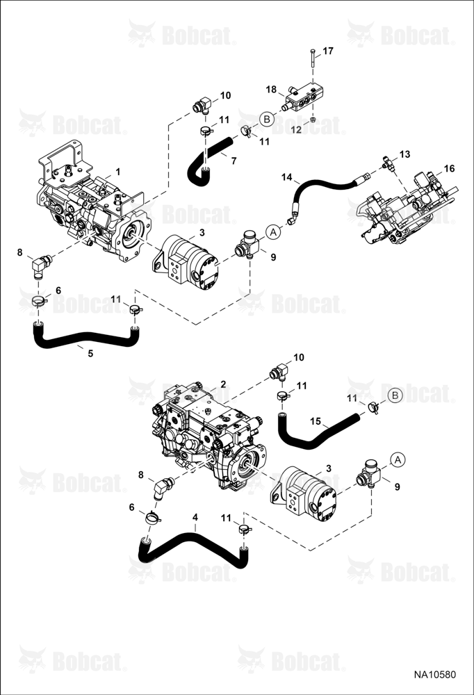 Hydrostatic Circuitry (Hydrostatic Pump) (Case Drain Manifold) A3P413991 & Above, A3P513088 & Above