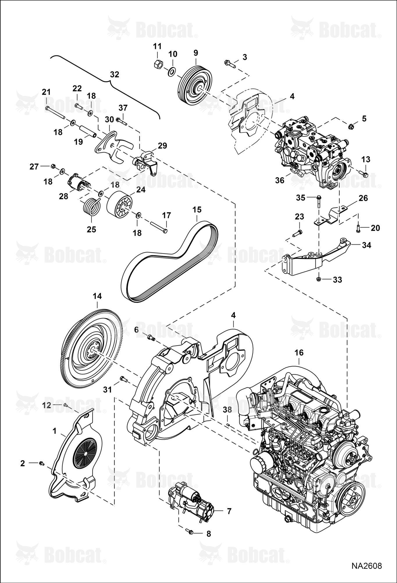Engine & Attaching Parts (Belt Drive)  A3P611001 - A3P611541, A3P711001 - A3P711565