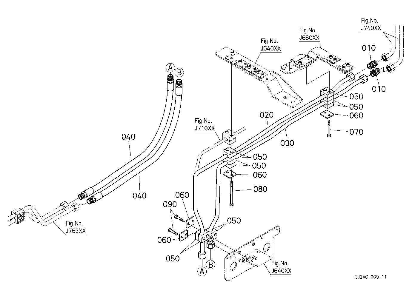 Front Hydraulic Outlet Pipe (Rear) [With Front Hyd