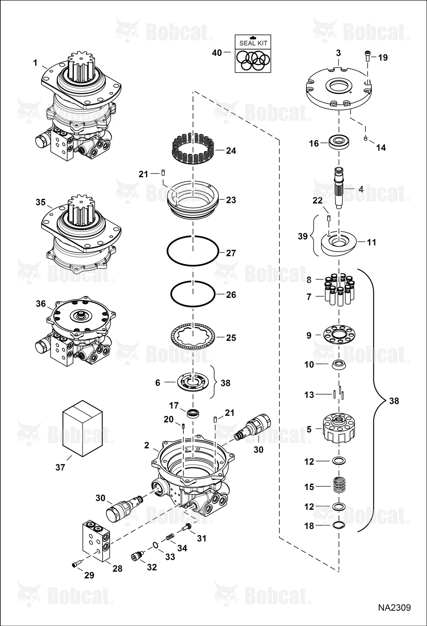 Slew Motor (Assembly) (W/Timer Valve)  A93K11001 - A93K17042, AC2P11001 - AC2P14579